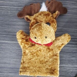 FourStar Group Reindeer Plush Hand Puppet 10" Christmas Xmas Brown Red Bow Tie